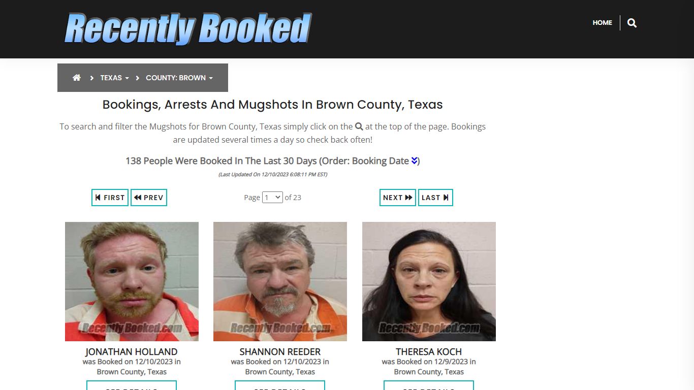 Recent bookings, Arrests, Mugshots in Brown County, Texas - Recently Booked